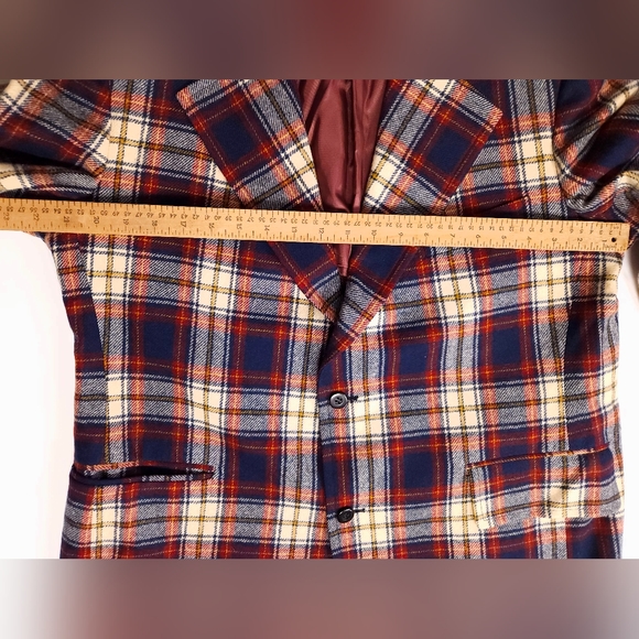 Vintage Cricketeer Wool Sportcoat Blazer Max Kadet 42R Blue Brown Tartan Plaid - Picture 8 of 16